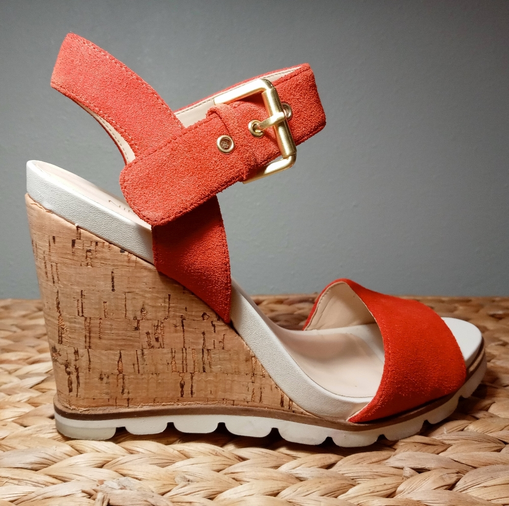 Nine West Orange Suede Cork Wedges